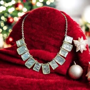 Statement Necklace Light Green Glass Crystals Chunky Chic Handmade Elegant Gift‎